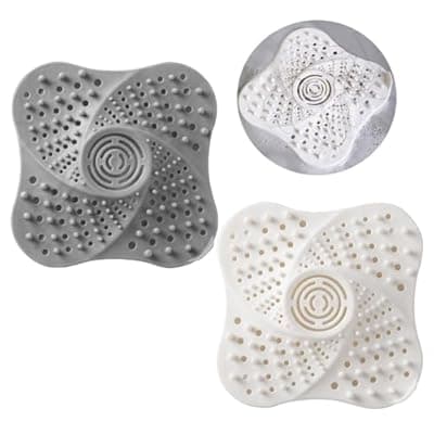 [Oniapro] 2 Pack Drains Hair Catcher, Silicone Bath Drainer Protector, Sink Drain Strainer with Suction Cup, Hair Stopper Drain for Shower Bathroom Tub Kitchen Drains Shower Drain Cover (Grey + White)