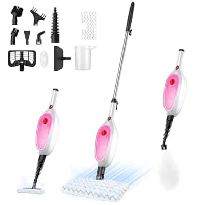 [HLERMYE] Steam Mop, Detachable Handheld Steam Cleaner with 10-in-1 Multipurpose Accessories, Two-sided Mop, Double Cleaning Area, Multi Surfaces Steamer for Wood Floor, Tile, Window, Clothes, Furniture & Grout