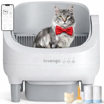 [Invengo] Invengo Automatic Cat Litter Box Self Cleaning, App Control, Open-Top Automatic Litter Box with Safety Sensors, Ultra-Quiet, 10.5L Waste Bin with Odor Control, 2 Rolls of Garbage Bags, LightGrey
