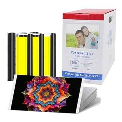 [Enotsrevir] Compatible With Canon Selphy CP1500/CP1300/CP1200 KP-108IN - 108 Sheets 4x6 Inch Glossy Photo Paper & 3 Color Ink Cartridge, Waterproof, Fingerprint-resistant