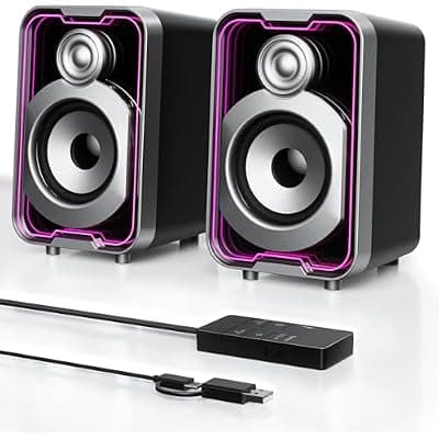 [SOULION] SOULION 2.0 Computer Speakers, 10W USB-Powered Bluetooth Wired PC Speaker with Easy-Control Pod for Desktop, Tiny Desk Soundbar with 5 Mirror-Like LED Light Modes for Monitor Laptop Gaming Music Black