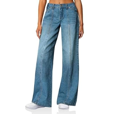 [Cicy Bell] Cicy Bell Womens Wide Leg Jeans High Waisted Baggy Stretchy Front Seam Denim Pants with Pockets