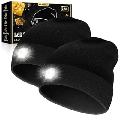 [MANWALD] MANWALD LED Beanie Hat with Light, USB Rechargeable LED Headlamp, Gifts for Men, Mens Gifts, Birthday Gifts for Women Him Dad Husband, Boyfriends, Black, 2PCS