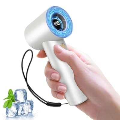 [EYERZ] Portable Handheld Turbo Fan-20000 RPM High Speeds Rechargeable Personal Cooling Fan with 5 Speed Levels, Digital Display, 10m/s Max Airflow, Mini Fan for Travel,Outdoor, Gift for Women Men, White