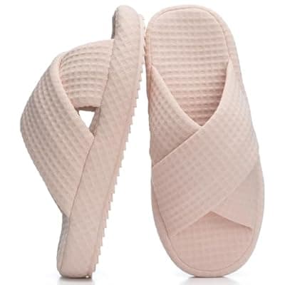 [GOEWY] GOEWY Slippers for Women House Breathable Waffle Open Toe Slippers Indoor Outdoor Bedroom Shoes Slide Gifts for Women Non-Slip Sole