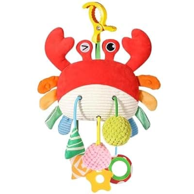 [Ivrmtal] Ivrmtal Car Seat Toys for Babies, Crab Baby Toys 0-6 Months Infant Carseat Hanging Stroller Accessories Sensory Newborn Easter Gift 1 2 3 4 5 6 Month Old Boy Essentials Stuff with Clip, Rattle, Mirror
