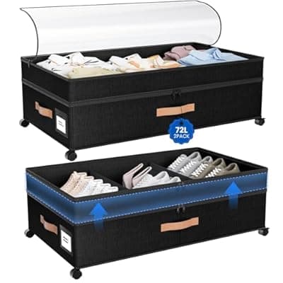 [Mqaue] Mqaue Under Bed Storage with Wheels, 72L XXL Under the Bed Storage Containers Large, 10‘’ Tall Adjustable Storage for Underbed with Lids, Rolling for Shoes, Clothes, Blankets, Black