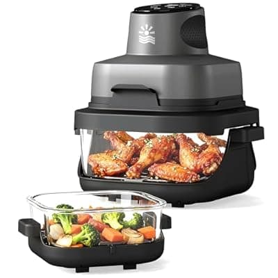[OYLUS] Oylus 4-in-1 Portable Glass Air Fryer - 1500W, 400°F Precise Heat, 4.2QT & 1.6QT Dual Glass Containers and Lids, Non-Toxic, Max Crisp/Bake/Air Fry/Recrisp,Microwave, Freezer & Dishwasher Safe