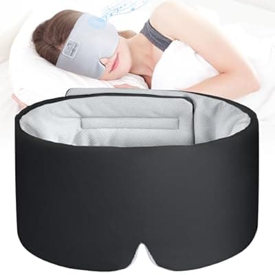 [MUSICOZY] MUSICOZY Ice Silk Sleep Headphones with Bluetooth Mask, Eye Mask for Sleeping in Total Darkness, 5.4 Bluetooth Sleep Mask Sleep Headphones, Soft, Gifts for Men Women (Black)