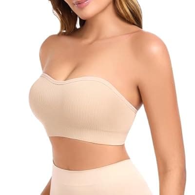 [Finduself] Finduself Strapless Bras for Women Non-Slip Padded Bandeau Bra Wireless Tube Top Bra Including Clear Straps