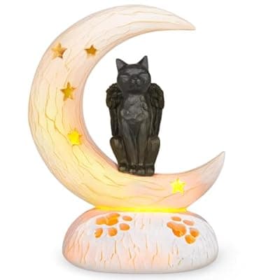 VOFSTAND Cat Memorial Gifts for Loss Cat on Moon, Handcrafted Resin Sculpture, Perfect Sympathy Gift for Pet Loss, Home Decor Accent
