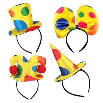 [OKULLYSH] OKULLYSH 4PCS Clown Party Hats Set – New Year Headband, Mardi Gras Hat & Headband, Harlequin Hat, Funny Headwear for Festivals & Themed Parties