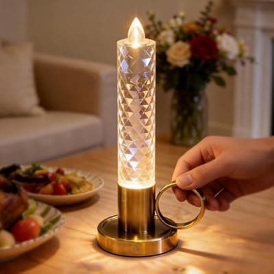 [JandCase] JandCase Flameless Candles, Rechargeable Taper Candles Battery Operated, LED Acrylic Crystal Pillar Candles, 0.4W Dimmable Small Cordless Table Lamp for Valentines Wedding Centerpiece Decorations