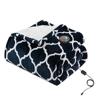 [GOTCOZY] GOTCOZY Heated Blanket Electric Throw 50''X60''- Electric Throw Blanket with One Touch Button 10 Heating Level & 9 Time Settings Heating Blanket, Machine Washable (Ogee Navy)