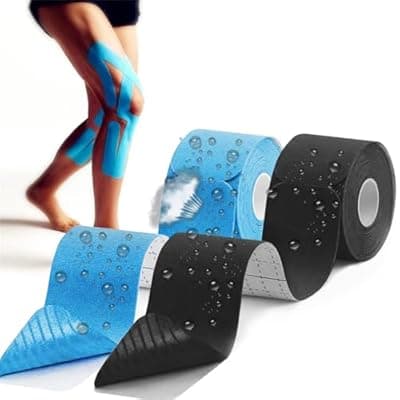[GTAGKOMMEN] Kinesiology Tape precut (2 Rolls,40 Strips,2" X 10" Strips) Kinesiology Tape Waterproof Breathable Latex Free Tape for Ankle Wrists Knees Running Swimming Elastic Sports Activities Tapes(Black+Blue)