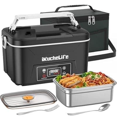 [ikuchelife] ikuchelife Heated Lunch Box, 24000mAh Cordless Electric Lunch Box with Scheduled Heating, 1.2L Rechargeable Portable Food Warmer with Digital Display for Work, Travel, Office, Camping,Black