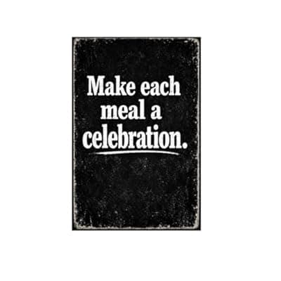 [Carastora] Make Each Meal A Celebration Vintage Tin Sign Rustic Kitchen Wall Decor Metal Plaque Chalkboard Style Typography Farmhouse Dining Room Cooking Quote Art 8x12 Inch Pre Drilled Holes