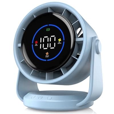 [YOSHENMO] YOSHENMO Desk Fan, Turbo Table Fan for Bedroom, 100-Speed Digital Display, Low Noise, 105° Adjustable Tilt, 7.5-inch, Rechargeable Battery, Wall-Mouted Design for Home, Office, Travel Blue