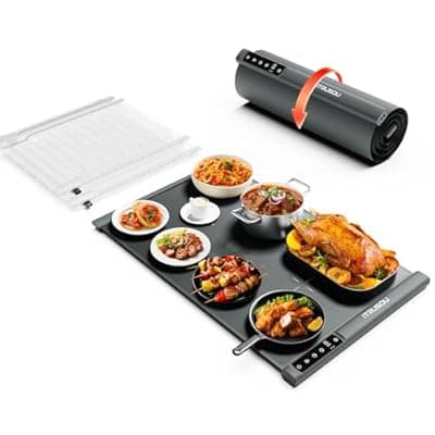 [itrusou] iTRUSOU Food Warming Mat 25.2x16" – Extendable Roll-Up Electric Warming Tray with 7 Temp Settings, 99H Timer, Switchable℃/℉, Interlocking Expansion Design, Ideal for Buffet Parties Chafing Dishes