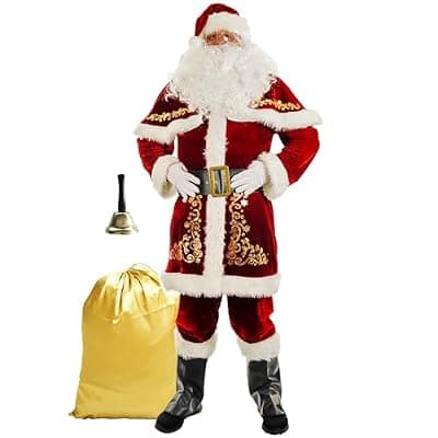 [ACH] ACH Santa Suit for Men Santa Claus Costume Adult 12pcs Velvet Deluxe Outfit Christmas Holiday Party Cosplay Set