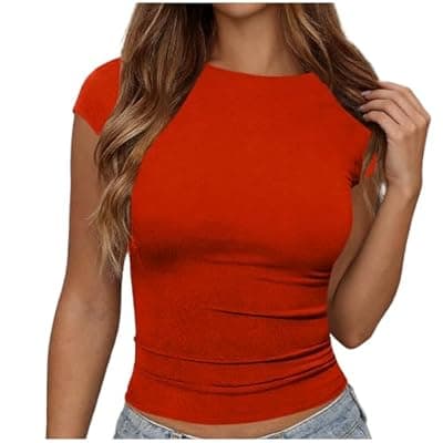 [LIKEOULI] LIKEOULI Open Back Tops for Women Trendy Backless Shirt Boat Neck Short Sleeve Slim Fit Going Out Top Y2k Basic Clothes