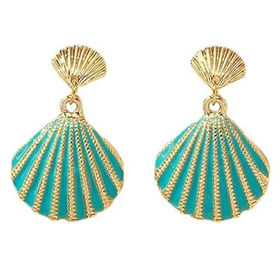 [SRWRPR] SRWRPR Seashell Gold Color Earrings Blue Mermaid Earrings Beach Summer Chic Boho Style Sterling Silver Dangle Earring for Women Jewelry Gift