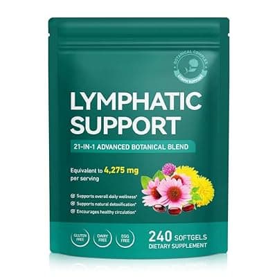 [UXENPHXF] Lymphatic Drainage Supplements, Lymphatic Support Softgels for Immune Health, Plant-Based Formula with Echinacea, Burdock Root, Elderberry, Bromelain, Turmeric, 240 Softgels