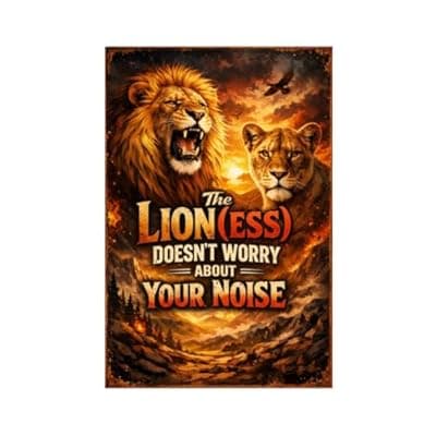 [Carastora] The Lion(ess) Doesn’t Worry About Your Noise Tin Sign Fierce Lion Wall Art Motivational Quote Metal Plaque Rustic Wildlife Decorative Sign for Home Office Garage Wall 8x12 Inch