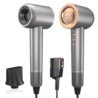 [JINRI] Hair Dryer - 110000 RPM High-Speed Brushless Motor Negative Ionic Blow Dryer for Fast Drying, Low Noise Thermo-Control Hair Dryer with Magnetic Nozzle, Gold Silver