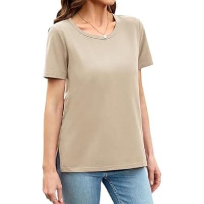 [Herou] Herou Summer Women Casual Short Sleeve Tops T-Shirts Tees with Side Split