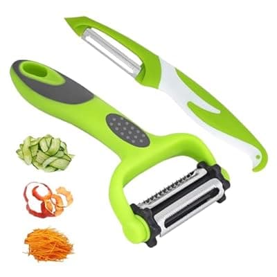 [SAIOTER] Razor-Sharp​ 4 In 1 Veggie Peelers For Kitchen Potato Peeler,2PCS I&Y Peeler For Peeling-Slicing-Shredding​-Julienning-​Excising​,Vegetable Peeler With Rotary Stainless Blade& Non-Slip Handle