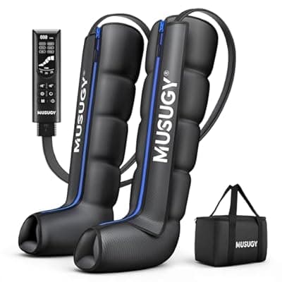 [Musugy] Musugy Sequential Leg Compression Massager for Circulation : Full Leg Air Compression Boots for Massage Therapy & Fatigue Relief - 9 Intensity, 6 Modes, 3 Timers for Athletes, Runners, Gym (Medium)