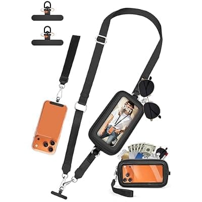 [takyu] takyu Clip and Go Strap for Phone with Wallet Crossbody, 4-in-1 Adjustable Phone Lanyard with Detachable RFID Wallet with ID Window, Cross Body Strap for Women Travel, Black