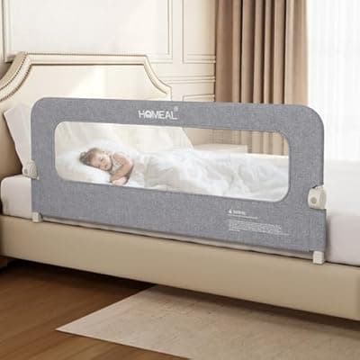 [HOMEAL] HOMEAL Bed Rail for Toddlers - 59"x24" Extra Long Foldable Toddler Bed Rails for King, Queen, Twin, Full, Double Bed - Breathable Guard Rail for Toddlers with U-Shape Base, Grey