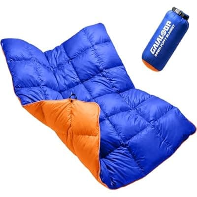 [Gaialoop] Gaialoop Down Puffy Blanket for Car Camping Outdoor Travel Backpacking, Duck Down Lightweight Portable Soft Warm Cozy Camping Blanket Quilt, 53"x78", Lake Blue