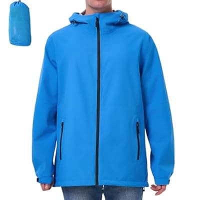 [ACCNUO] ACCNUO Men's Packable Rain Jacket Waterproof Lightweight Rain Coat with Hood,Breathable Mens Windbreaker for Outdoor Sports