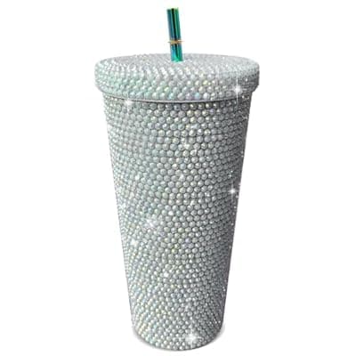 [GYBYW] 26oz Bling Rhinestone Studded Tumbler with Lid and Straws, Bling Cups Stainless Steel Water Bottle Diamond Glitter Tumbler for Women - Birthday Gifts for Women, Mom,Get Well Soon Gifts (Shiny)