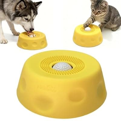 [Foosunzy] ﻿Slow Feeder Dog Bowls for Liquid with Rolling Ball, Interactive Lick Bowl Anti-Slip Lick Toy for for Wet Food, Water, Treats & Breeds Dietary Supplement for Dogs Cats (Yellow)
