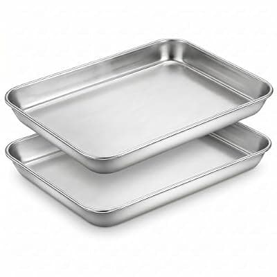[BEFEIEULEAQ] 2 Pcs Baking Sheets for Oven, 12 x 9.5 Inch Stainless Steel Cookie Sheets Set, Non-Stick Toaster Oven Tray, Rectangular Baking Pan for Cooking, Rust Free & Dishwasher Safe (Silver)