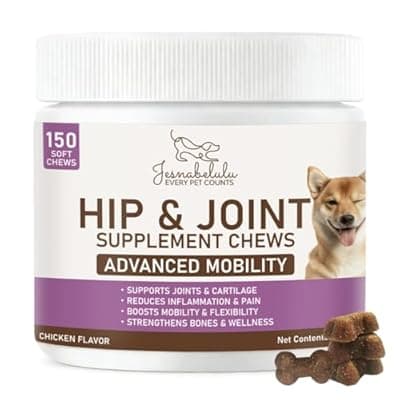 [JESNABELULU] JESNABELULU Joint Care Chews for Dogs-High Levels of Glucosamine, Green Lipped Mussels, Omega 3 and Turmeric - Hip and Joint Supplement for Dogs to Helps Ease Discomfort & Stiffness-150 Soft Chews