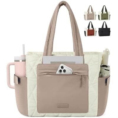 [RAINSMORE] RAINSMORE Work Tote Bag for Women, Puffer Laptop Tote Bag for Teacher Large Lightweight Quilted Travel Bag with Cup Holder