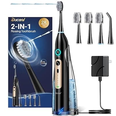 [Ducard] Electric Toothbrush with Water Flosser Combo, Professional Oral Care with 3 Brush Modes & 5 Water Pressure, Rechargeable Flossing Toothbrush for Adults Teeth Cleaning, Cordless for Home&Travel, Black