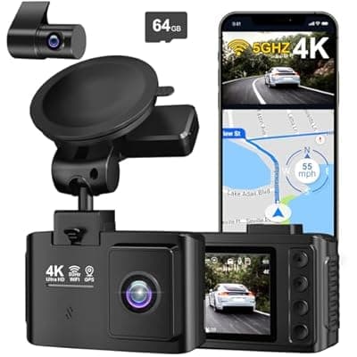 [WANLIPO] Dash Cam Front and Rear: 4K+2.5K Dual Channel Dash Cam-5GHz WiFi, GPS Dash Camera for Cars with 64GB Card, 2.0" IPS Screen, App Control,G-Sensor,Loop Recording,170°Wide Angle,Night Vision,Parking Mode