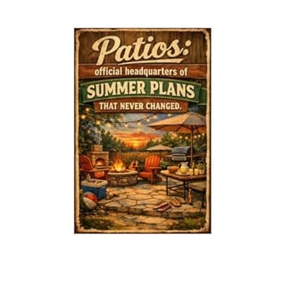 [Carastora] Patios Official Headquarters Of Summer Plans That Never Changed Vintage Metal Tin Sign Outdoor Wall Decor Backyard Fire Pit Grill Patio Humor Art Plaque For Bar Garden Pool Man Cave Gift 8x12 Inch