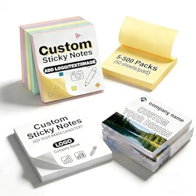 [YOUYINYOU] Personalized Sticky Notes Bulk 3-1000 Pack - 3"x3" Custom Your Logo Text 50 Sheets/Pad for Office, School Business Marketing Office Supplies Students (200)