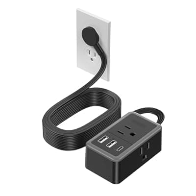 [NTONPOWER] NTONPOWER 15 ft Extension Cord Flat Power Strip Wall Plug with 3 Outlets 3 USB (1 USB C), Black Extension Cord for Home Office Dorm Room Essentials
