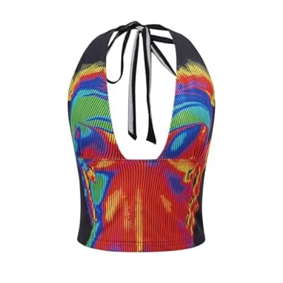 [CAPE CLIQUE] CAPE CLIQUE Rave Outfits for Womens Y2K Rave Tops Sexy Going Out Body Print Baby tee Summer Festival Sleeveless Cami Tank Top
