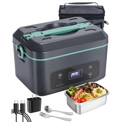 [AIZOCO] AIZOCO Cordless Electric Lunch Box for Adults, Heated Lunch Box Battery Powered with 5 Side Heating, Portable Food Warmer with 5.5 Cups Removable Container, Self-Heating Food Warmer for Work,GreyGreen