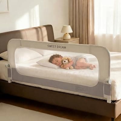 [Lavilefora] Bed Rail for Toddlers, 59in Folding Toddler Bed Rail Guard with Reinforced Anchor System & Sturdy Metal Frame, Portable Bed Railing for Baby Fits Crib,Twin, Queen & King Bed, Breathable Mesh