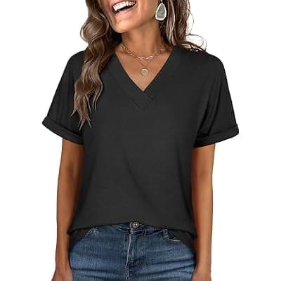 [ANRABESS] ANRABESS Womens T Shirts Short Sleeve V Neck Shirts Summer Loose Fit Dressy Tops Business Casual Blouses 2026 Basic Tees